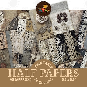 Rustic Floral Lace Junk Journal Pages: Textile Collage, Printable Ephemera (Digital Download)