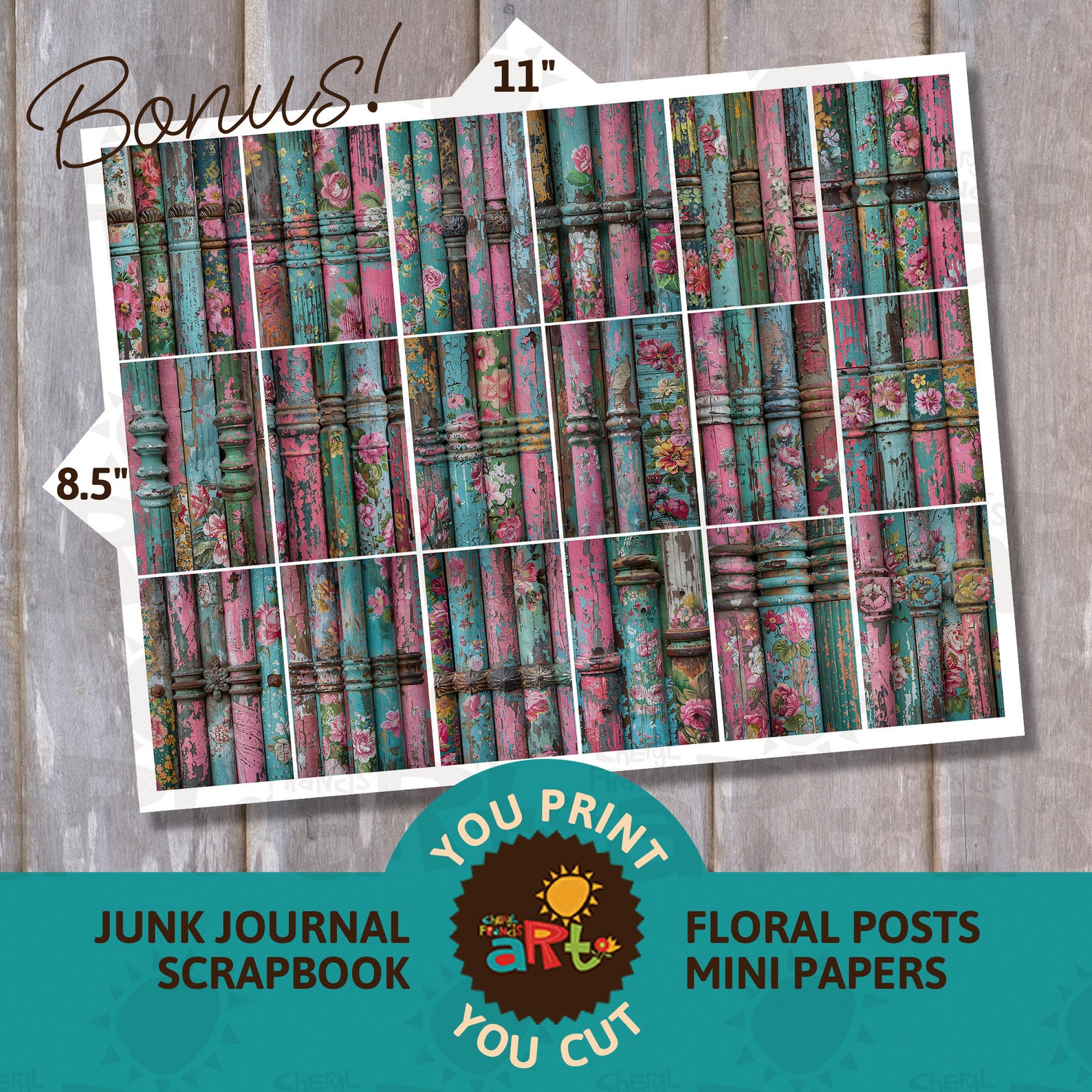 Shabby Chic Architectural Floral Posts Printable Junk Journal Half ...
