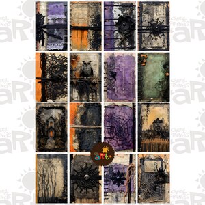 May include: Twelve vintage-style journals with Halloween themes. Each journal has a different design featuring cobwebs, spiders, skulls, and other spooky elements. The journals are bound in black and brown leather with a distressed look.