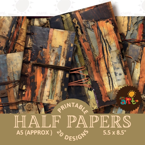 Layered Primitive Assemblage Printable Collage Junk Journal Half Papers, Scrapbook, Digital Ephemera Kit, Cards, Book Pages, Background,
