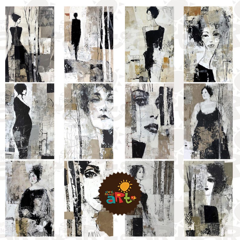 Black and White Woman Trees Mixed Media Collage With Tan: Junk Journal ...