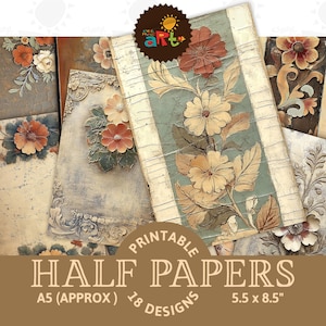 Varias decoraciones florales ornamentales vintage imprimibles Kit digital de álbum de recortes de papel de diario basura Página de libro Fondo Manualidad con decoupage