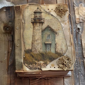 12 Mixed Media Lighthouse Paper Collage Printable Junk Journal Half ...