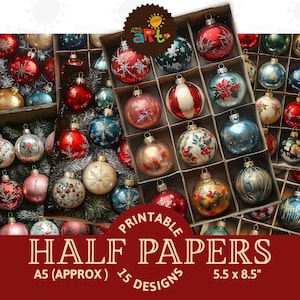 Caixa de enfeites de Natal multicoloridos para impressão, diário de lixo, meio papel, decorativo, scrapbook, livro digital, página de fundo, decoupage, artesanato