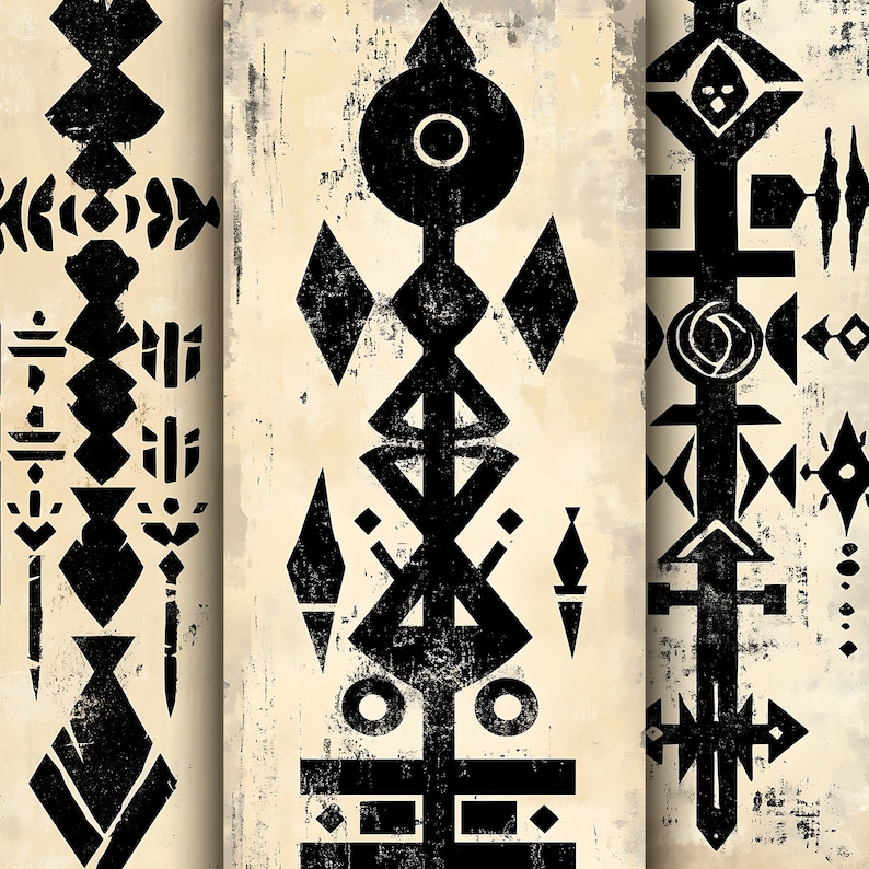 Ancient Tribal Runes Light Printable Tall Slim Junk Journal Papers for ...