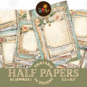 Couches de papier, zone vierge avec fleurs B Journal indésirable, demi-papier d'arrière-plan imprimable Scrapbooking, carte décorative, page de livre de découpage numérique