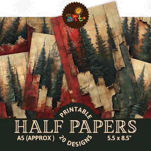 Kerstboom Gelaagde Boskunst Papier Vakantie Afdrukbare Collage Junk Journal Half Papers Plakboek Digitaal Papier Kit Kaart Boek Achtergrond