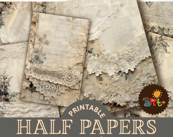 Layered Lace Paper Collage Printable Junk Journal Half Page, Scrapbook, Digital Kit, Card, Book, Textile Background, Craft, ATC, Decoupage