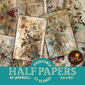 Bacche e uccelli Junk Journal stampabile Mezza carta, Journal Scrapbook Supply, Natura