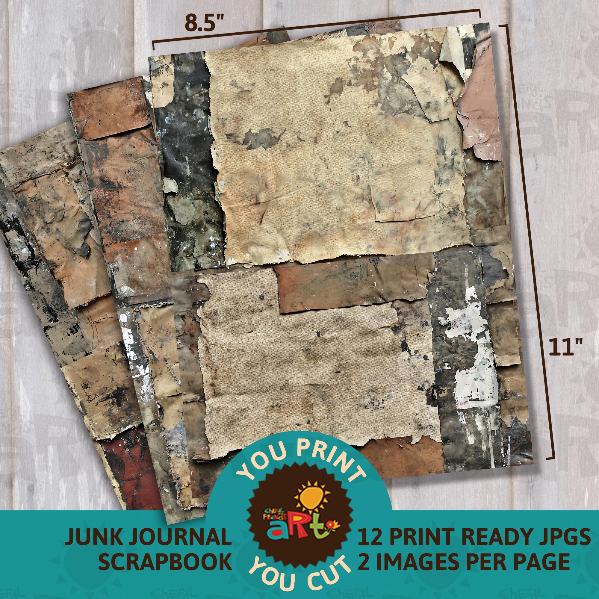 Grungy Texture Style 1 Collage Printable Junk Journal Horizontal Half ...