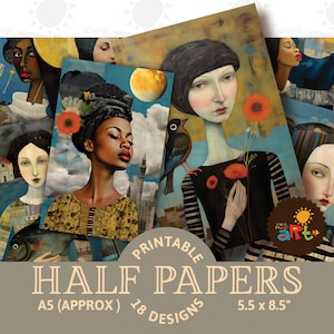 Schrullige, fantasievolle Frau, Collage, druckbare Papiere, Papier, Buch, Decoupage, Illustration, Papier, Junk Journal, Scrapbook Ressourcen