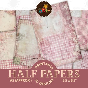 Shabby rosa Karos Ephemera Collage Papier Junk Journal Halbe Seite Printable und Hintergrund Digitale Ephemera Design Kit Bastelkarte Decoupage