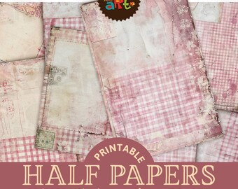 Shabby Pink Checks Ephemera Collage Paper Junk Journal Half Page Printable and Background Digital  Ephemera Design Kit Craft Card Decoupage