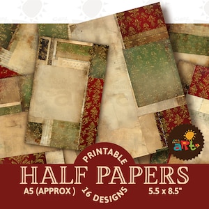 Kerstcollage met glitters Afdrukbaar junkjournaal, half papier, plakboekhulpmiddel, digitale papierset, kaarten, knutselen en boeken