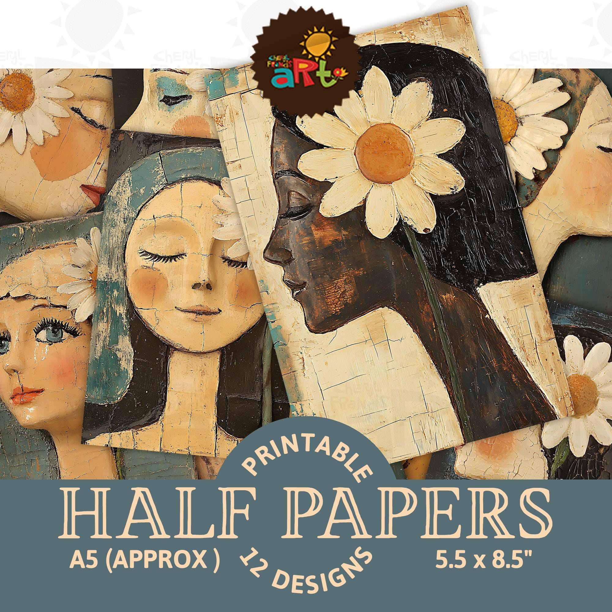 JunkJournal✢『LADY♡』 Junk Journal Half Paper Dimensional Girl With Flower Portrait