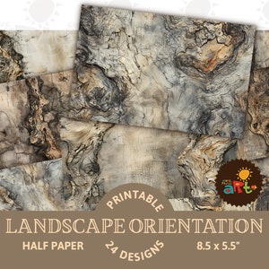 Legno radicato con motivo e corteccia natura stampabile giornale spazzatura orizzontale mezza carta, kit digitale, artigianato, libro, album, sfondo