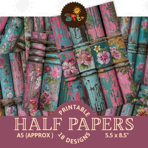 Shabby Chic Architectural Floral Posts Stampabile Junk Journal Half Paper Scrapbook Kit digitale Pagina del libro Sfondo Decoupage Artigianato Arte