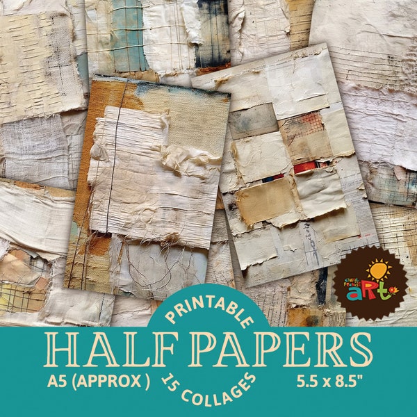 Simple Fabric Scraps Collage Printable Junk Journal Half Papers