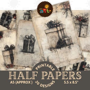 Weihnachten Geschenk Ink auf Ephemera Printable Junk Journal Halbes Papier Hintergrund Scrapbook Craft Mixed Media Karte Tag Decoupage Buch