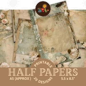 Scrap Paper Frame Junk Journal Mezza pagina stampabile Floral Collage Scrapbook Kit digitale Libro Sfondo Craft Card ATC Decoupage