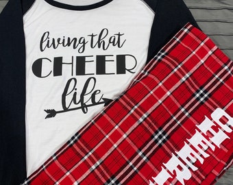 Plaid Flannel Cheerleader Pajama Set: Lounge Pants & Matching Top