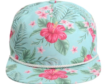 Custom Aloha Vintage Classic Rope Imperial Floral Leather Adjustable Hats. Perfect Gift, Spring/ Summer Trends Baseball Golf Cap UPF 50+