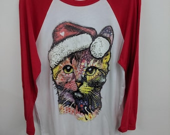 Weihnachtliches Grafik T-Shirt mit Bunt Nikolaus Katze