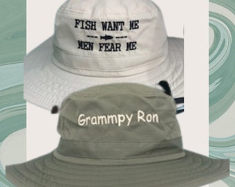Chapéu de sol de aba larga bordado personalizado: chapéu bucket masculino, FPS 30+