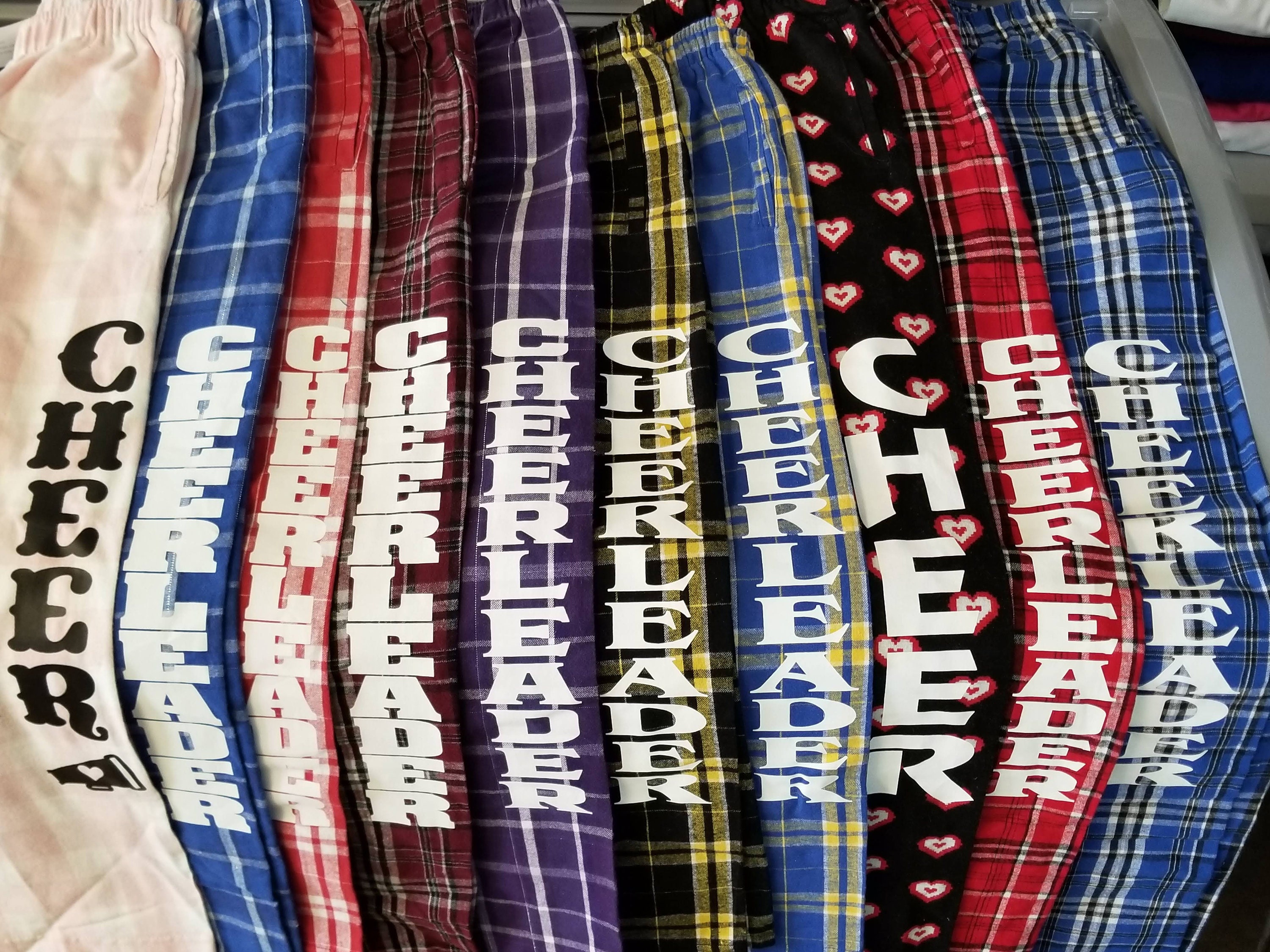 Personalized Plaid Cheerleader Pajama Pants: Matching Cheer Top & Headband