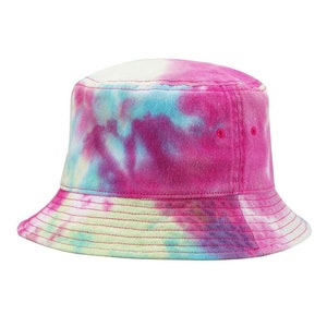 You Design it/Custom Embroidered Logo Tie-Dye Bucket Hat, ,TyeDye Bucket ,Personalized Casual Bucket Hat, Rainbow Colors, Family Bucket Hats Raspberry Mist