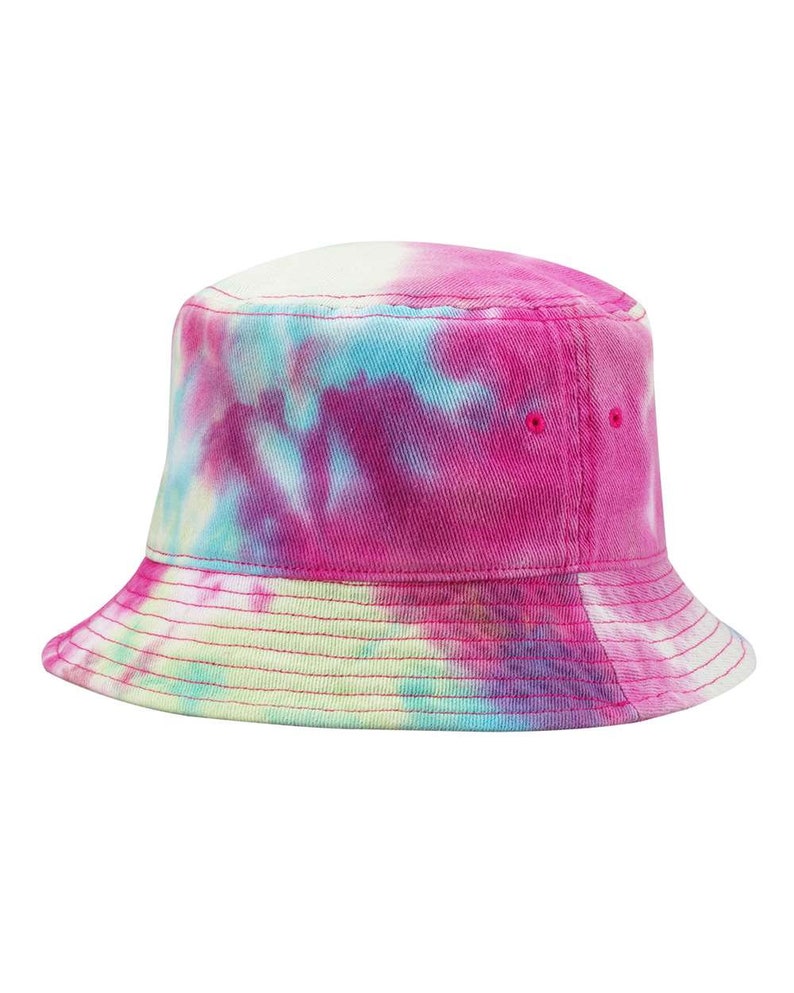You Design it/Custom Embroidered Logo Tie-Dye Bucket Hat, ,TyeDye Bucket ,Personalized Casual Bucket Hat, Rainbow Colors, Family Bucket Hats Raspberry Mist