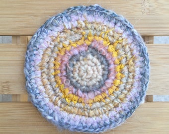 ecofriendly trivet Crocheted wool teal trivet local wool trivet handmade trivet made in Montreal