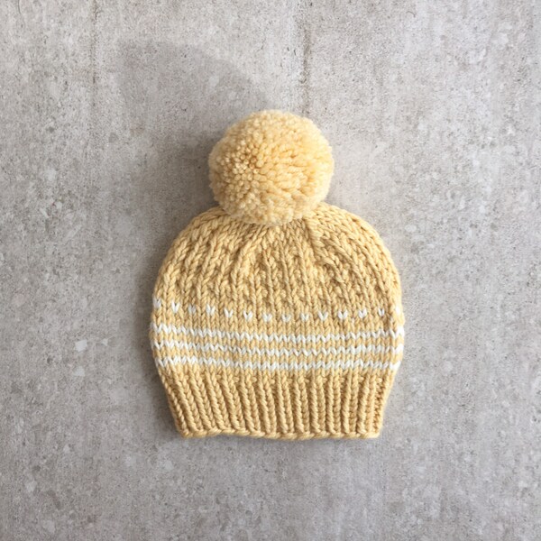 LE PETIT | Newborn baby hat, hand knitted yellow merino pompon newborn baby beanie, gender neutral baby hat, baby gift, baby shower gift