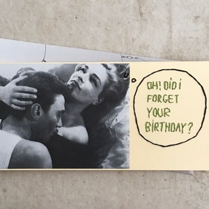 Carte brodée, carte de joyeux anniversaire tardive, carte d’anniversaire tardive brodée, carte d’anniversaire drôle tardive, carte d’anniversaire brodée