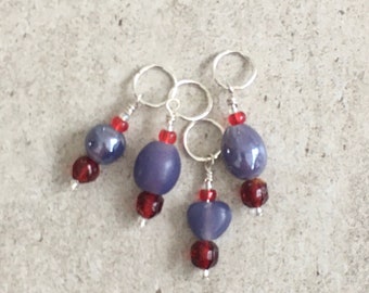 10 mm Glass beads  stitch markers, vintage glass beads stitch markers, set of 4 stitch markers, knitting accessories, knitter’s gift