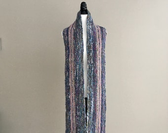 Big hand knitted wool free scarf, soft knitted scarf, warm knitted scarf, winter knitted scarf, bulgy knitted scarf, hand woven fibers scarf