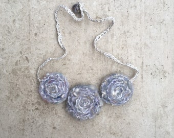Fiber arts Polar Circles necklace - Felt necklace - Pastel lilac necklace - Wool necklace- Handmade necklace