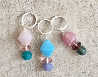 12mm Glass beads stitch markers, knitting accessories, knitter’s gift, marker set, set of 3big stitch markers, vintage glass beads markers