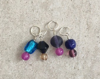 10mm Glass beads stitch markers,  10mm stitch markers, vintage glass beads stitch markers, set of 4 stitch markers, knitting accessories