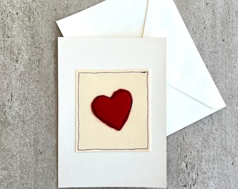 Valentine card, felt heart handmade greeting card , Ecofriendly greeting card, valentine card, I love you card, heart card, sewn heart card
