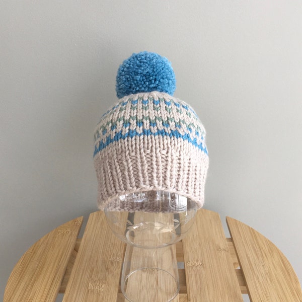 LE PETIT | Newborn baby hat, Hand knit fair isle merino wool baby beanie, beige baby hat, made in Canada, baby gift