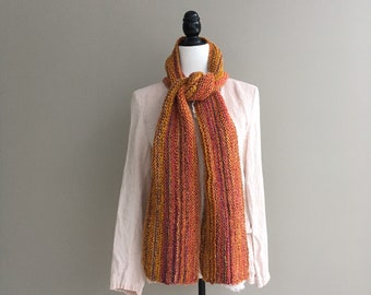 Hand knitted wool free orange pink scarf, sensitive skin scarf, big knit scarf, all seasons scarf, colorful scarf, unique scarf,winter scarf