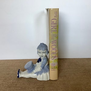 Porcelain Blue and White Boy Figurine, Japan, Book End, Vintage 1950’s
