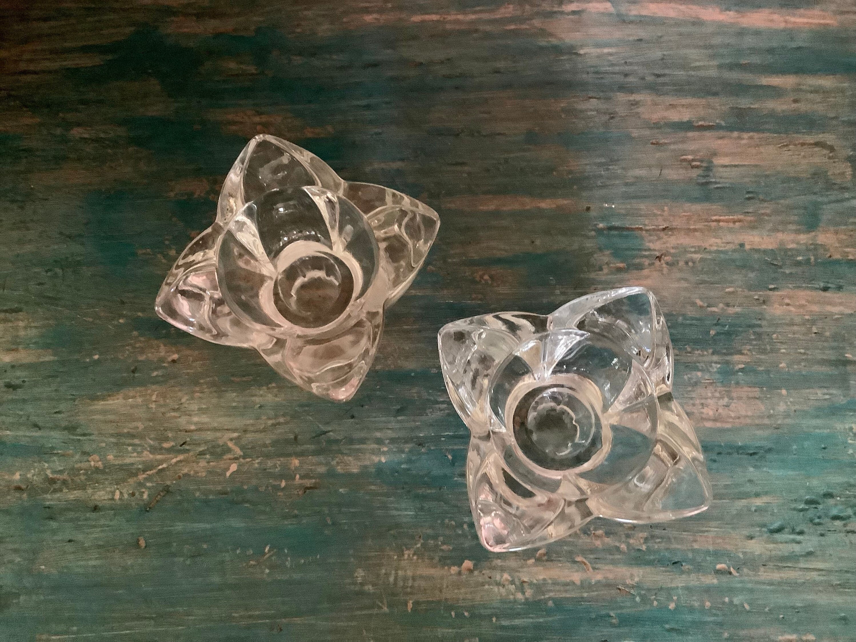 Heavy Clear Glass Tulip Candle Holders Pair Etsy