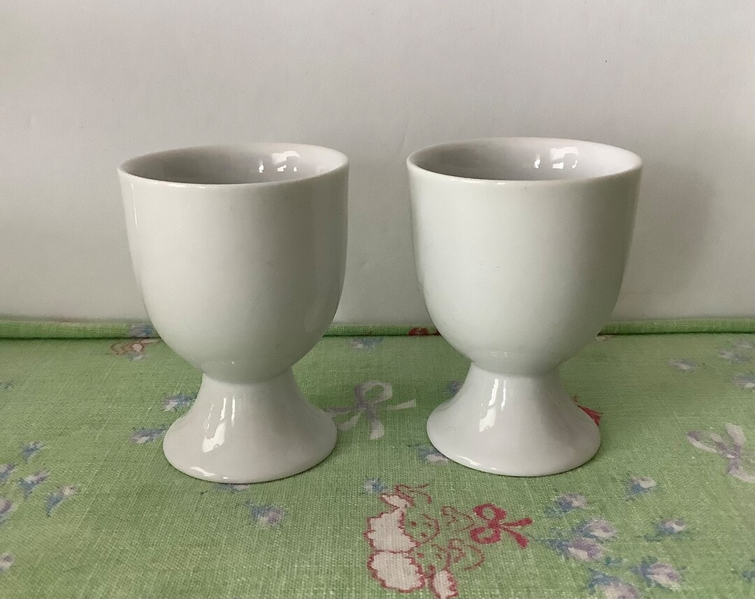 Egg Cups Simple White Egg Cups Pair Cottage Charm Etsy