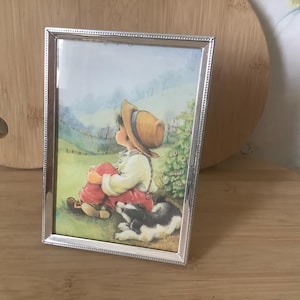 Vintage Silver Toned Metal Slideback Frame, Retro