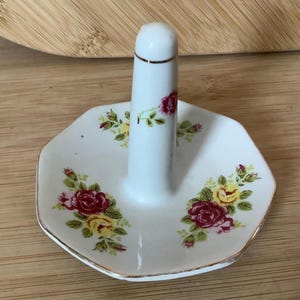 Ceramic Ring Dish, Roses, Vintage Ring Dish, Cottagecore, Pink & Yellow Roses