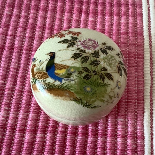 Japan Trinket Box, Peacock Lidded Box, Vintage