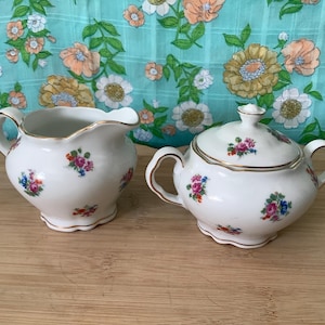 Victoria Czechoslovakia Creamer and Sugar Bowl, Vintage 1930’s, Cottagecore