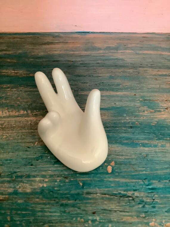 White Ceramic Hand Ring Holder Etsy